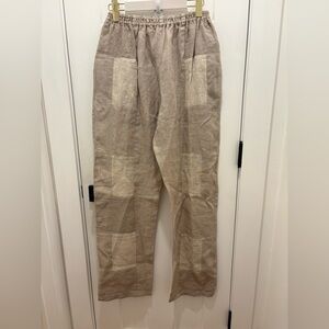 Pure Linen Trouser Patchwork Size M Tall Pull On elastic Waist Band